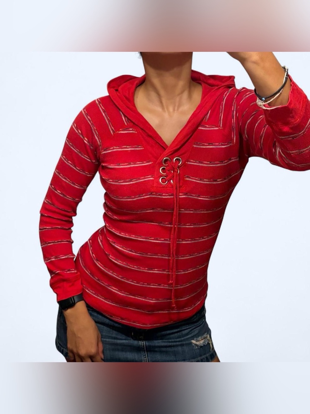 Y2K Grunge Striped Fitted Hoodie by L.E.I.!